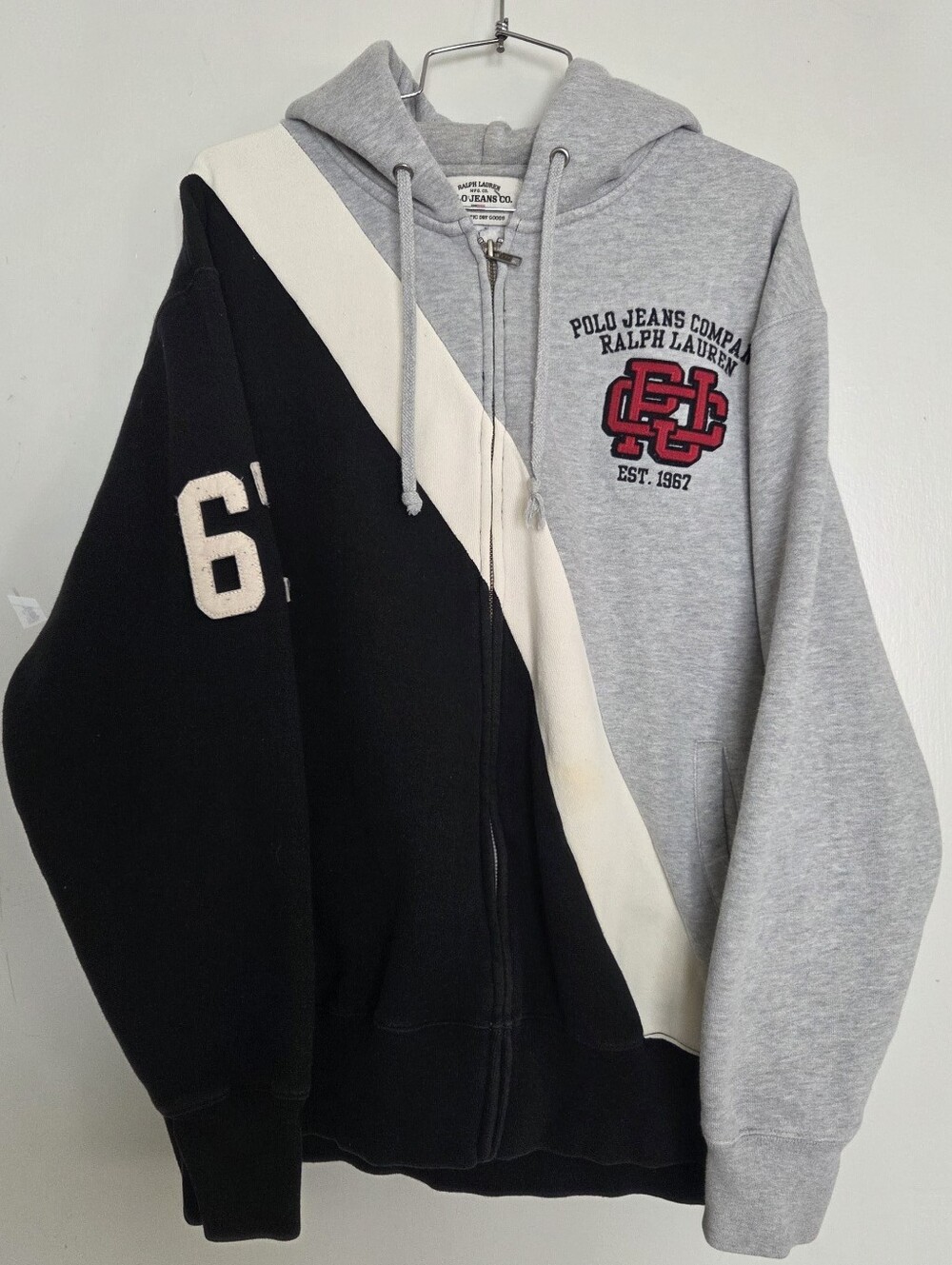 Vtg Polo Jeans Co. Ralph Lauren Hoodie Men L Black Gray Colorblock Full-Zip Logo
